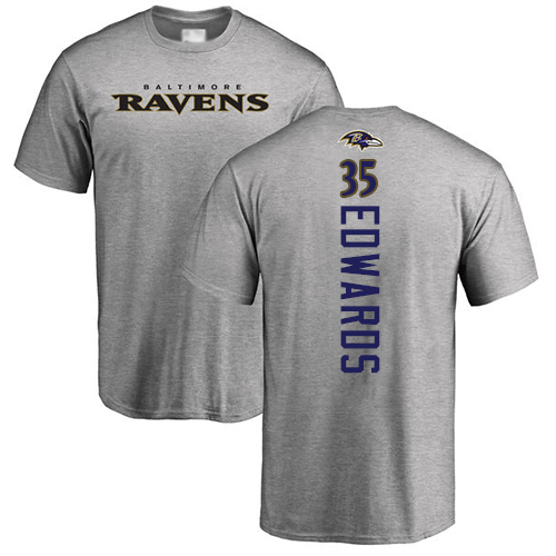 Men Baltimore Ravens Ash Gus Edwards Backer NFL Football #35 T Shirt->nfl t-shirts->Sports Accessory